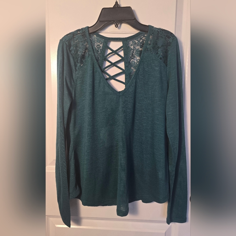 Juniors Self Esteem Teal‎ Lace Detail Blouse Size M